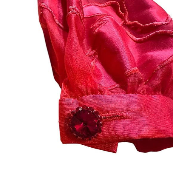 Marisa Baratelli Thai Silk Red Off The Shoulder Gown Floral Sheer Sleeves Sz 10 - Picture 8 of 11